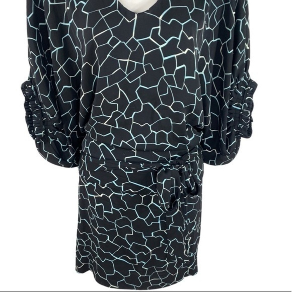 DVF Edna black blue white dolman sleeve blouson silk tie side blouson dress MM10 - Picture 4 of 15